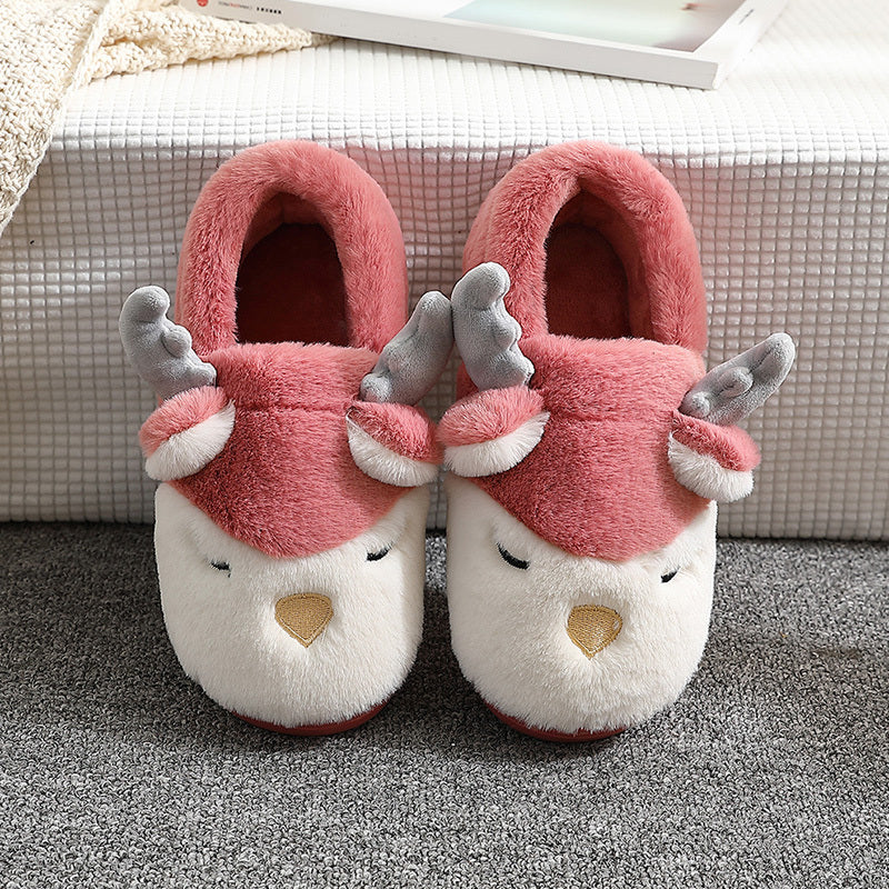 Christmas Elk Plush Slippers - Winter Holiday Shoes - Festive Collection
