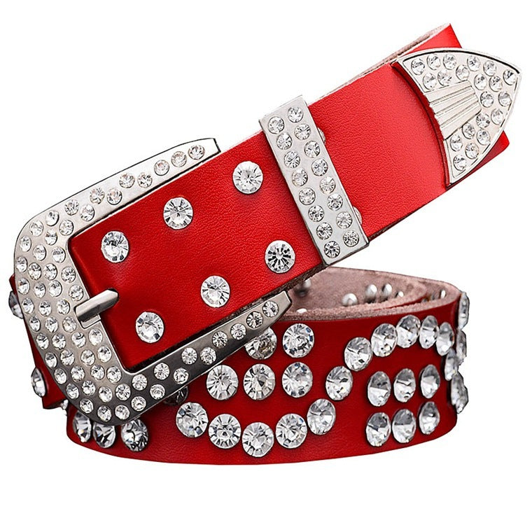 Women's Leather Diamond-Studded Cowhide Pin Buckle Belt - Elegant Glamour