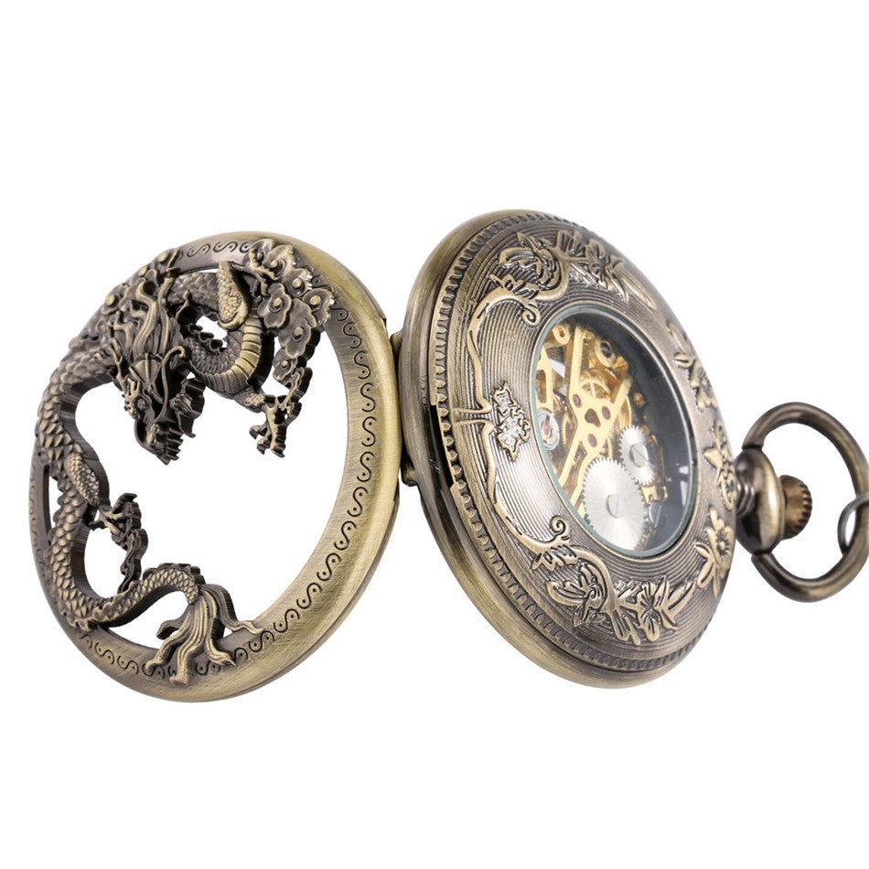 Retro Design Hollow Dragon Roman Literal Manual Manipulator Pocket Watch - Mythological Intricate Classic Precise Unique Craftsmanship