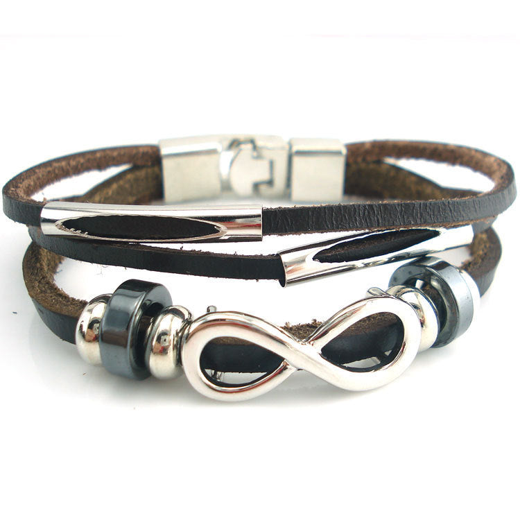 PH18 direktförsäljning Europa och USA neutralt icke-mainstream läder retro mäns läderarmband armband 8 ord obegränsad symbol