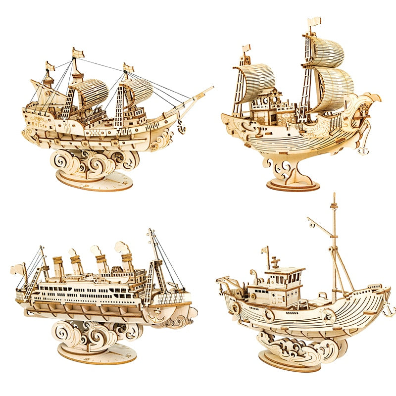 Wooden Puzzle Games Boat & Ship Model Toys For Children Kids Girls Birthday Gift