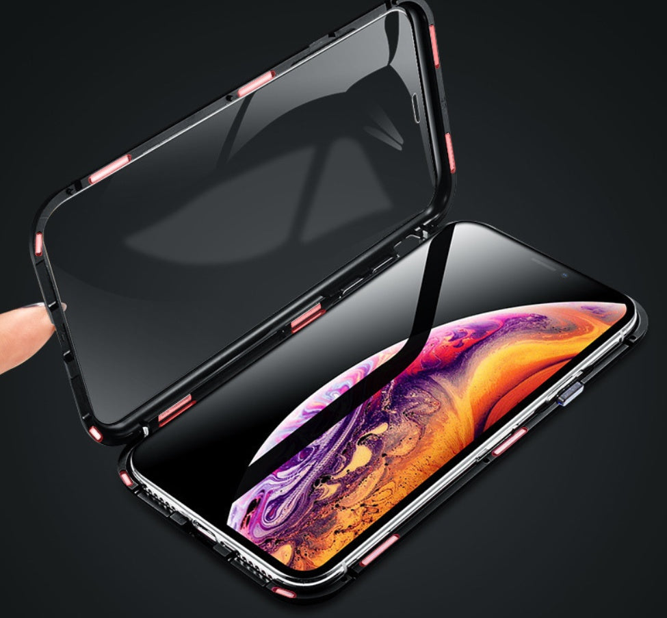 Dubbelsidigt magnetiskt mobiltelefonskal i glas utan peep-funktion