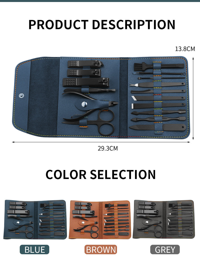 Professional Manicure Set - 16 Pieces 138x110x23mm Stainless Steel | PU Leather Case Gift