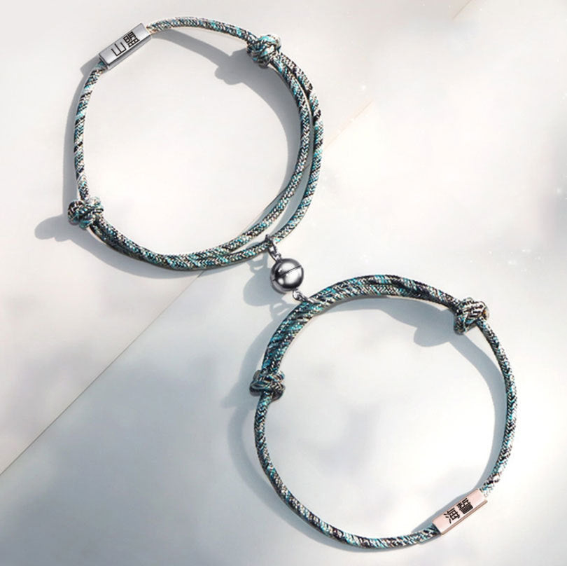 Custom Name Bracelet - Promise of Eternal Love - Magnet Attracting Each Other - Stainless Steel Pair