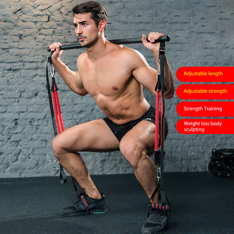 Professional Body Workout Trainer Bar with Resistance Bands - Emulsion Rubber Stretcher System