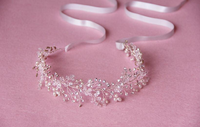 Accessoires de cheveux de mariée en cristal d'or et d'argent faits à la main