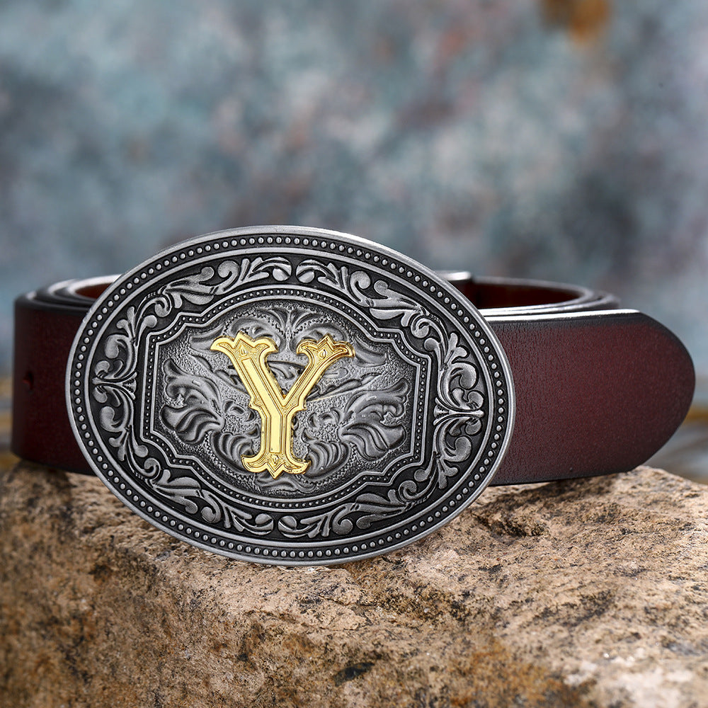 Unisex Floral Letter Buckle Belts - Artistic Expression