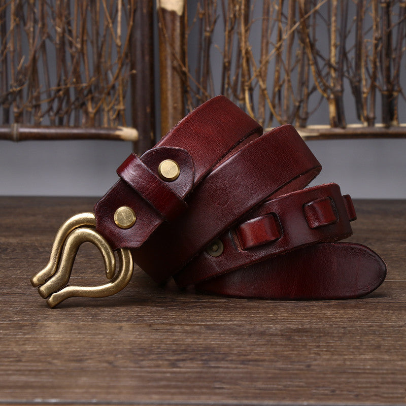 Men's Retro Thick Vegetable Tanned Cowhide Leather Belt - Heritage Craftsmanship