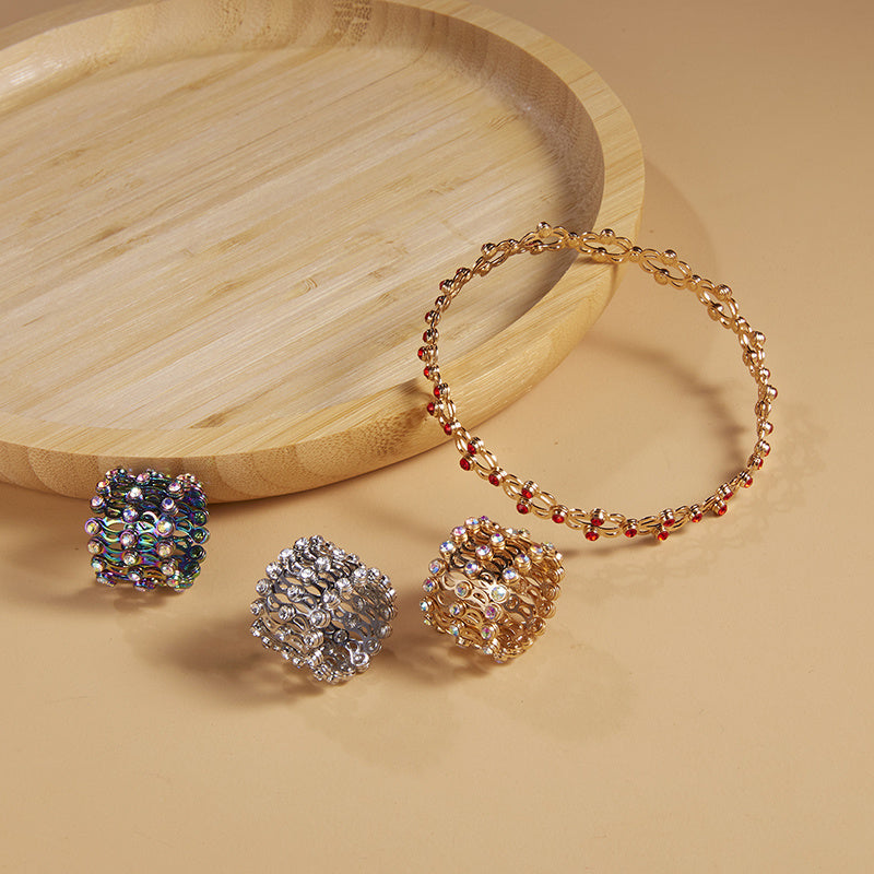 2 i 1 vikbara infällbara ringar armband magiska strass ringar deformerbara armband kvinnor i stil justerbara modesmycken
