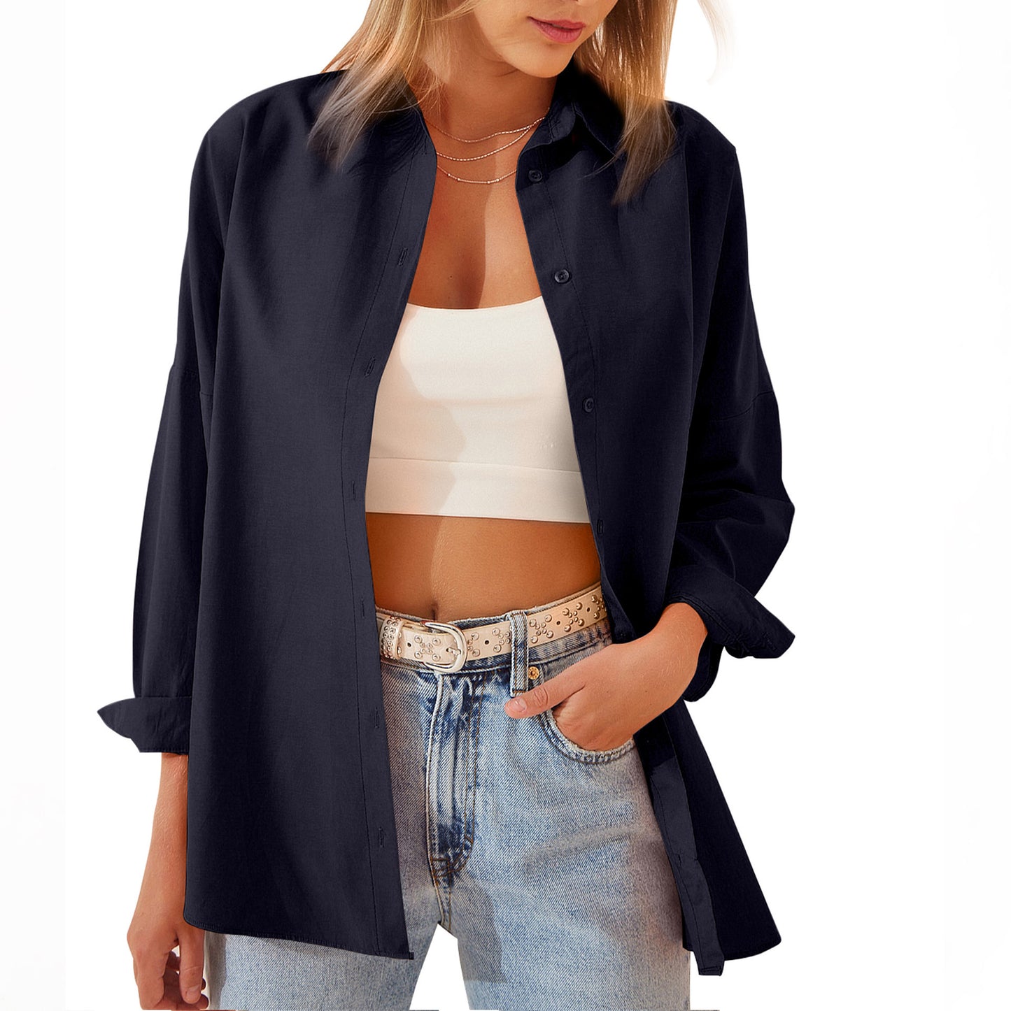 Veste chemise pour femme, chemisier à manches longues, hauts boutonnés, chemise couleur bonbon
