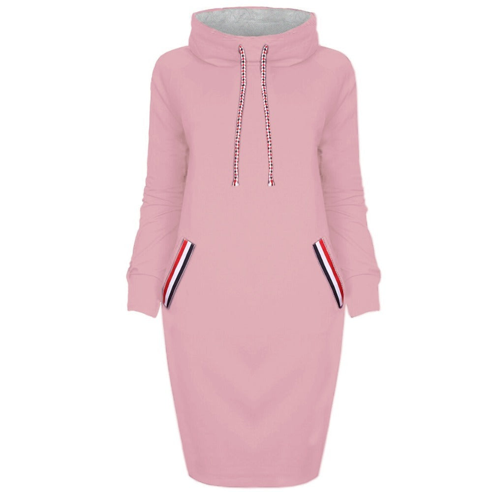 Autumn Winter Long Sleeve Casual Party Dress Plus Size High Collar Women