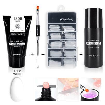 Venalisa Poly Nail Gel Kit - 45g 75ml 100pcs Complete System | Double-Head Phototherapy Builder
