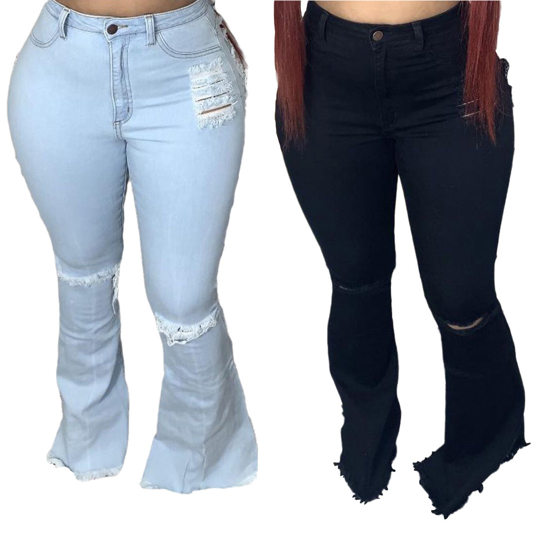 Jeans uniques à la mode, pantalons extensibles de grande taille à cloche