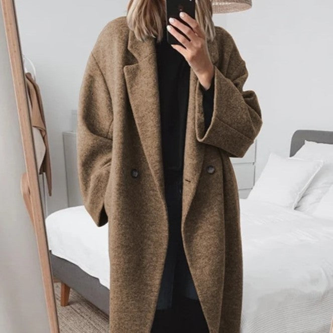 Dam flerfärgad ulltrenchcoat i flera storlekar
