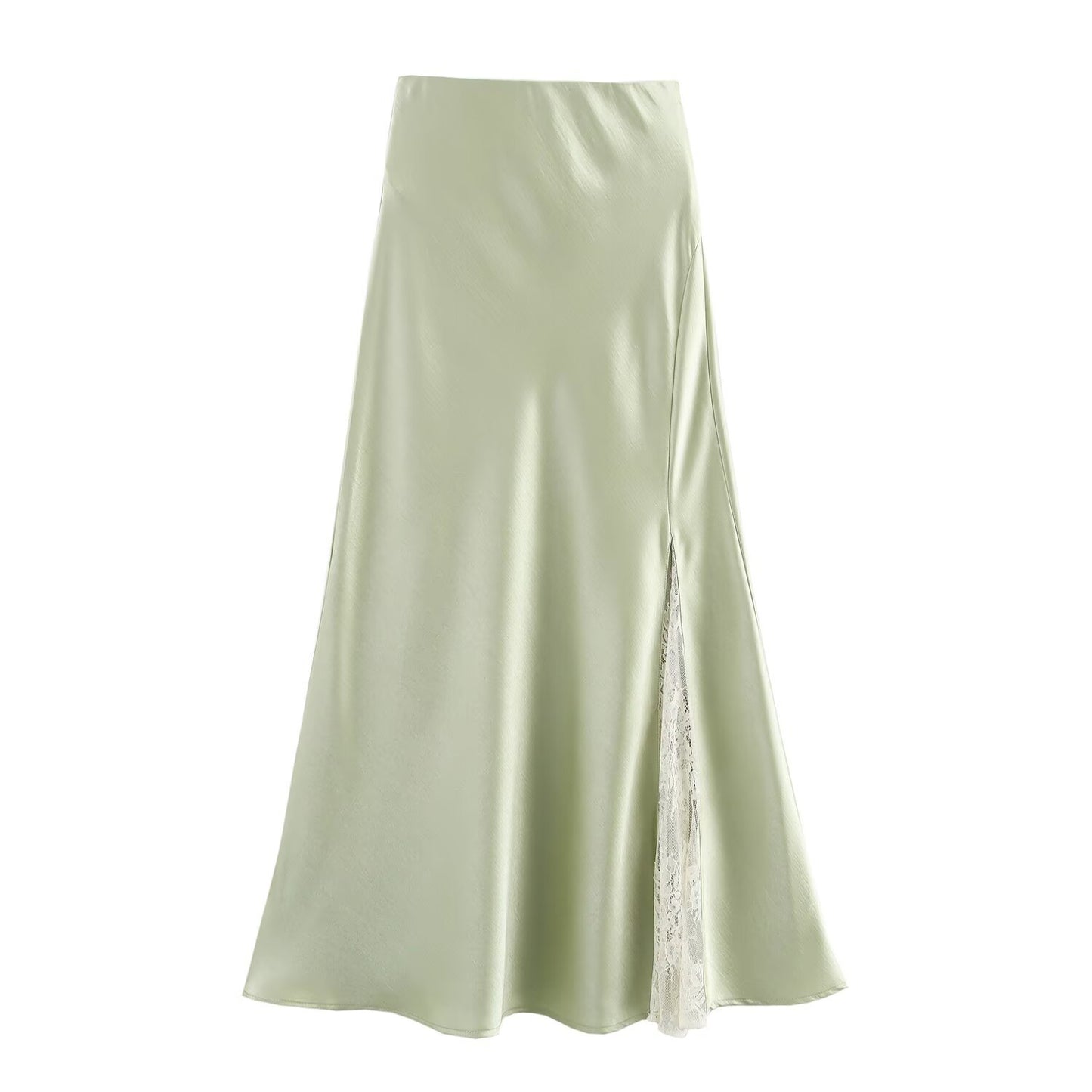 Professional One-Side Lace Satin Fishtail Skirt - Polyester High-Waisted (4 Colors, M-XL, College Style)
