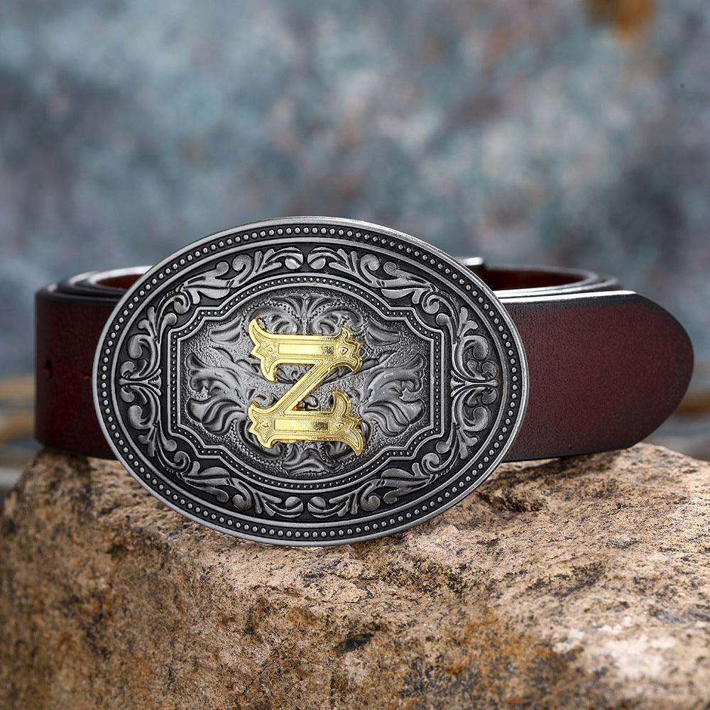 Unisex Floral Letter Buckle Belts - Artistic Expression