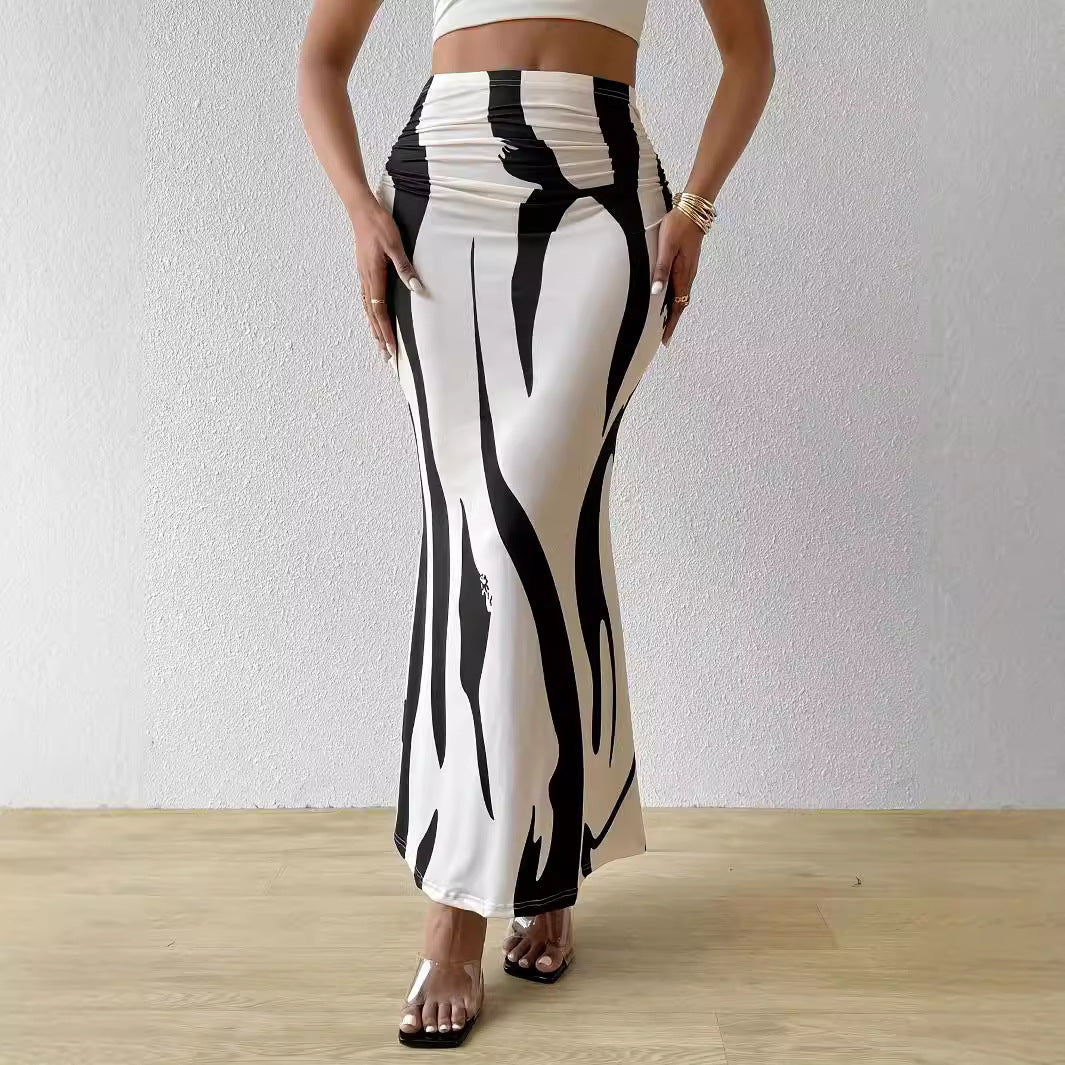 Professional European American Zebra Pattern Slimming Hip Skirt - Polyester Design (14 Colors, S-XL, Temperament Commute)