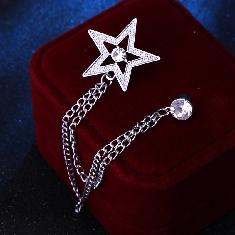 Mode tofskedja Pentagram Strassbrosch för män