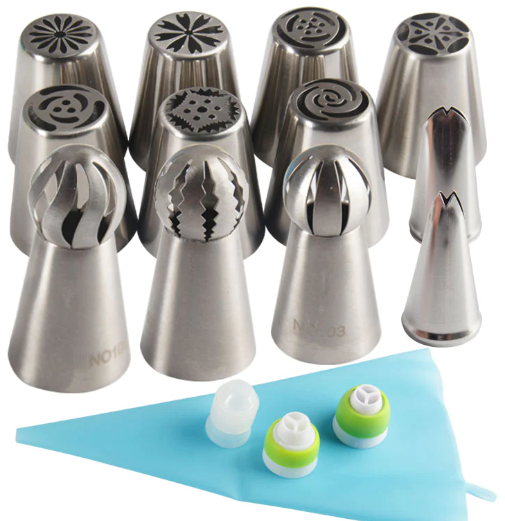 11st ryska tulpanglasyr Piping Munstycken Spets Konfektyr Blomma Gräddmunstycken Konditorivaror Bladspetsar Cupcake Tårta Dekorationsverktyg