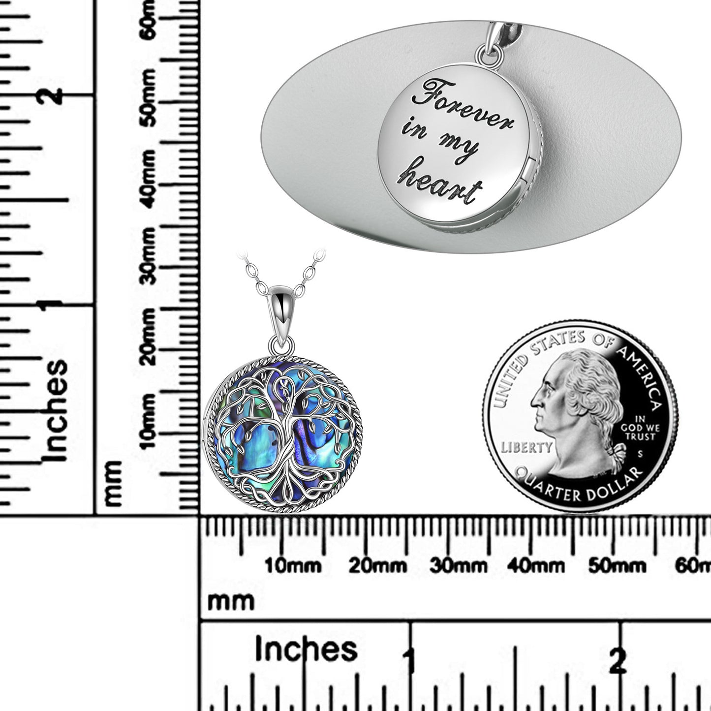 Livets träd medaljong halsband smycken för kvinnor sterlingsilver keltiskt släktträd abalone snäckskal medaljong smycken gåvor för mamma dotter
