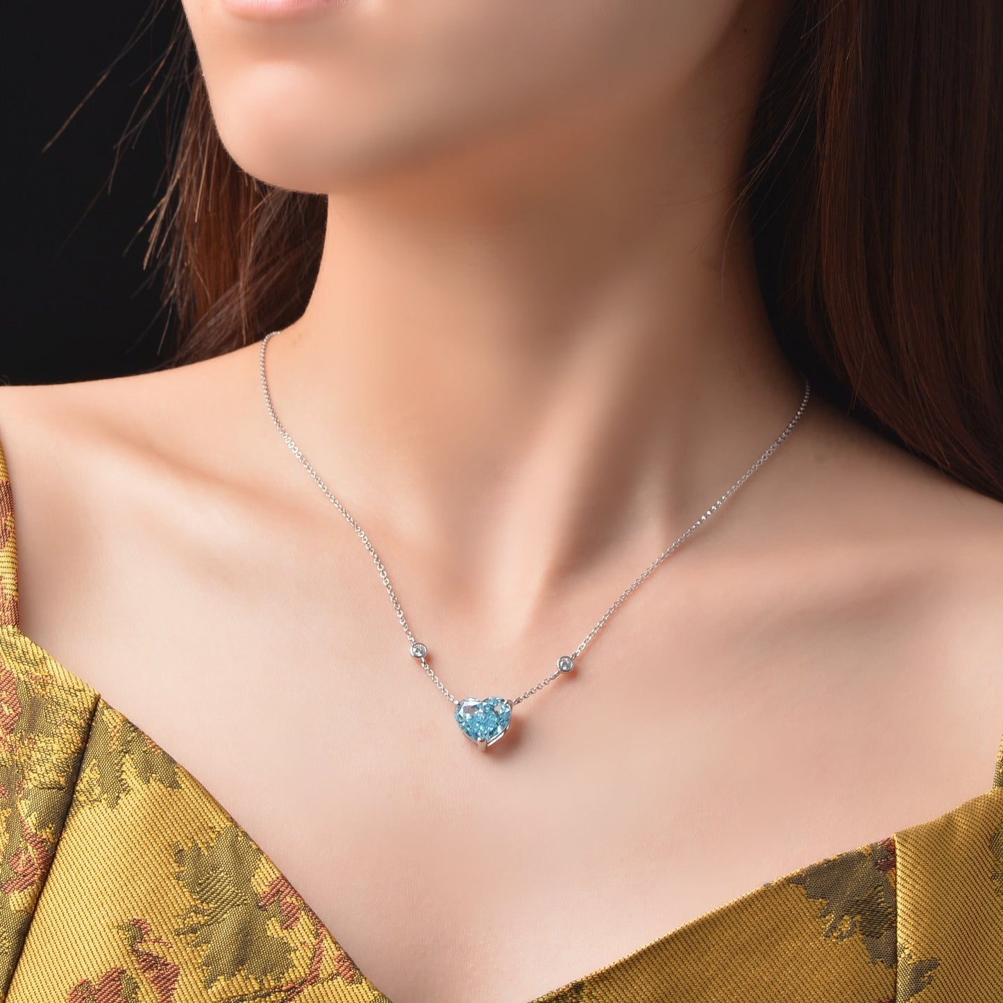 Oceanblå hjärtformad zirkon S925 sterlingsilver