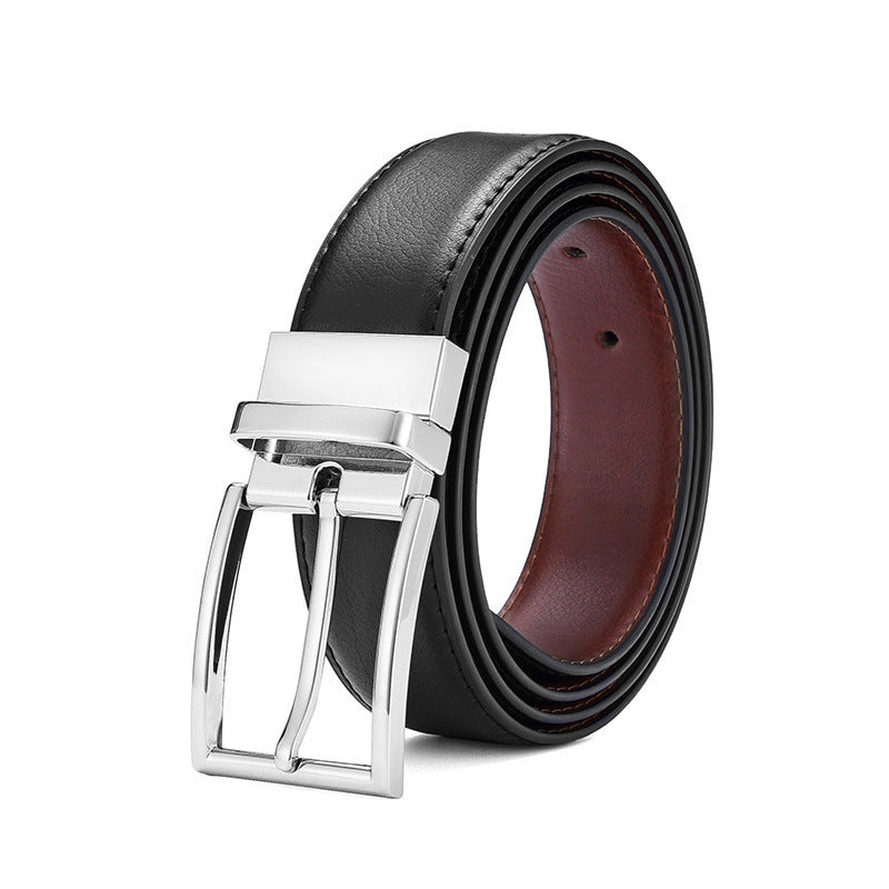 Men's Genuine Leather Rotating Pin Buckle Belt - Authentic Craftsmanship