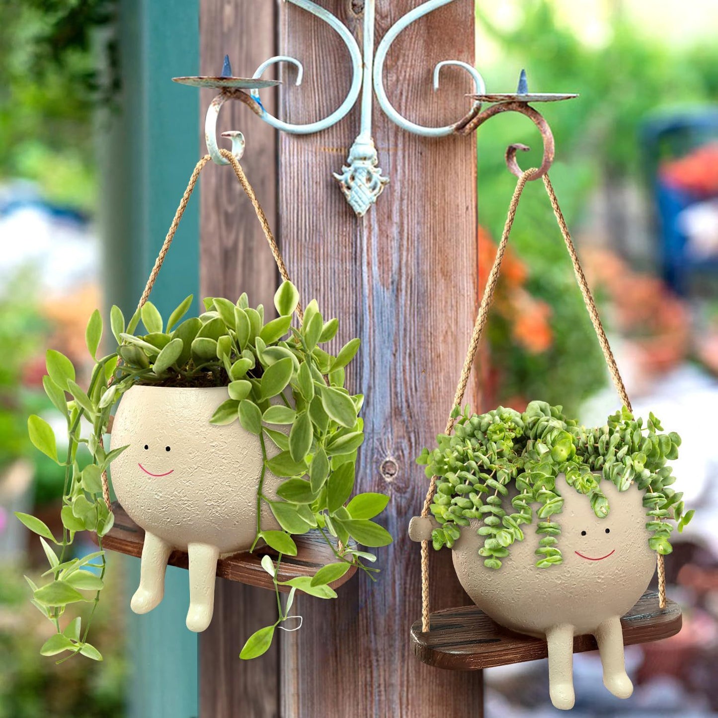 Växtkorgar Härlig Swing Face Planter Pot Suckulent Blomkrukor Balkong Väggbonad Planter Dekor Hem Trädgårdstillbehör