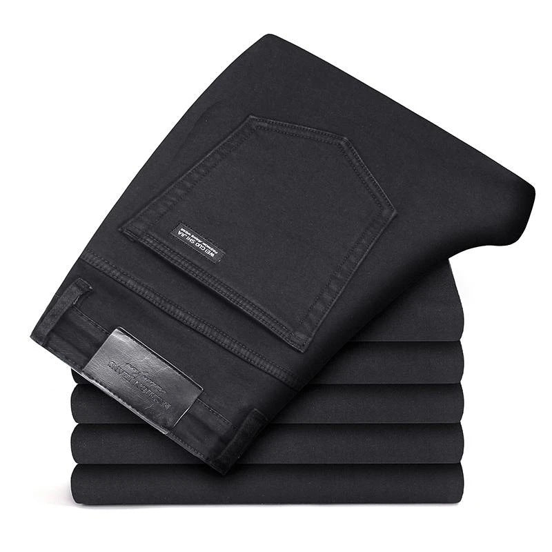 Nya herrjeans slimmade raka svarta byxor för män