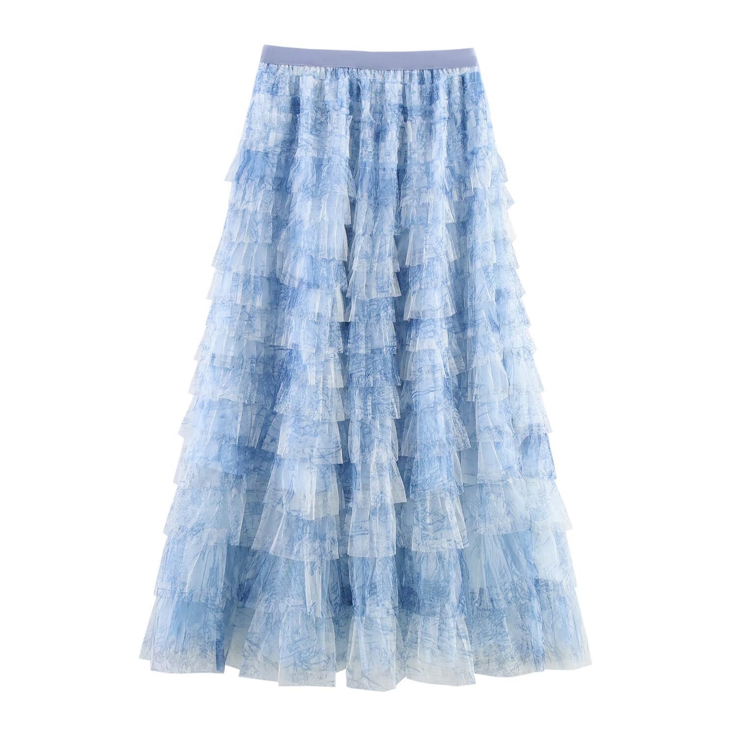Mesh Gradient Printing Multi-layer Tiered Dress Skirt - Showstopper