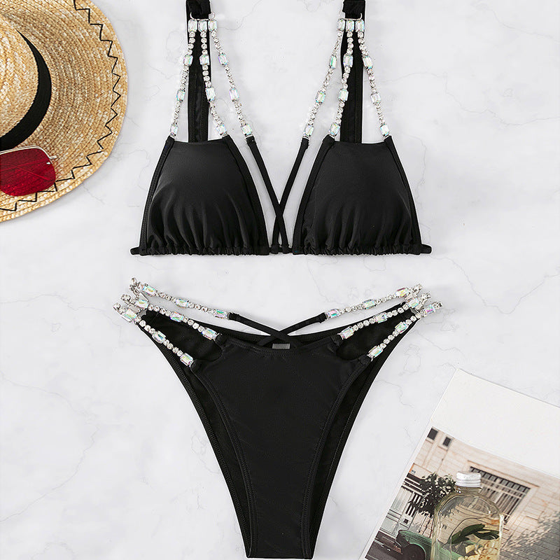 Professional Women's Fashion Bikini Summer Swimwear - Nylon (Solid Color High Waist, Sexy Backless, S-L, European American)