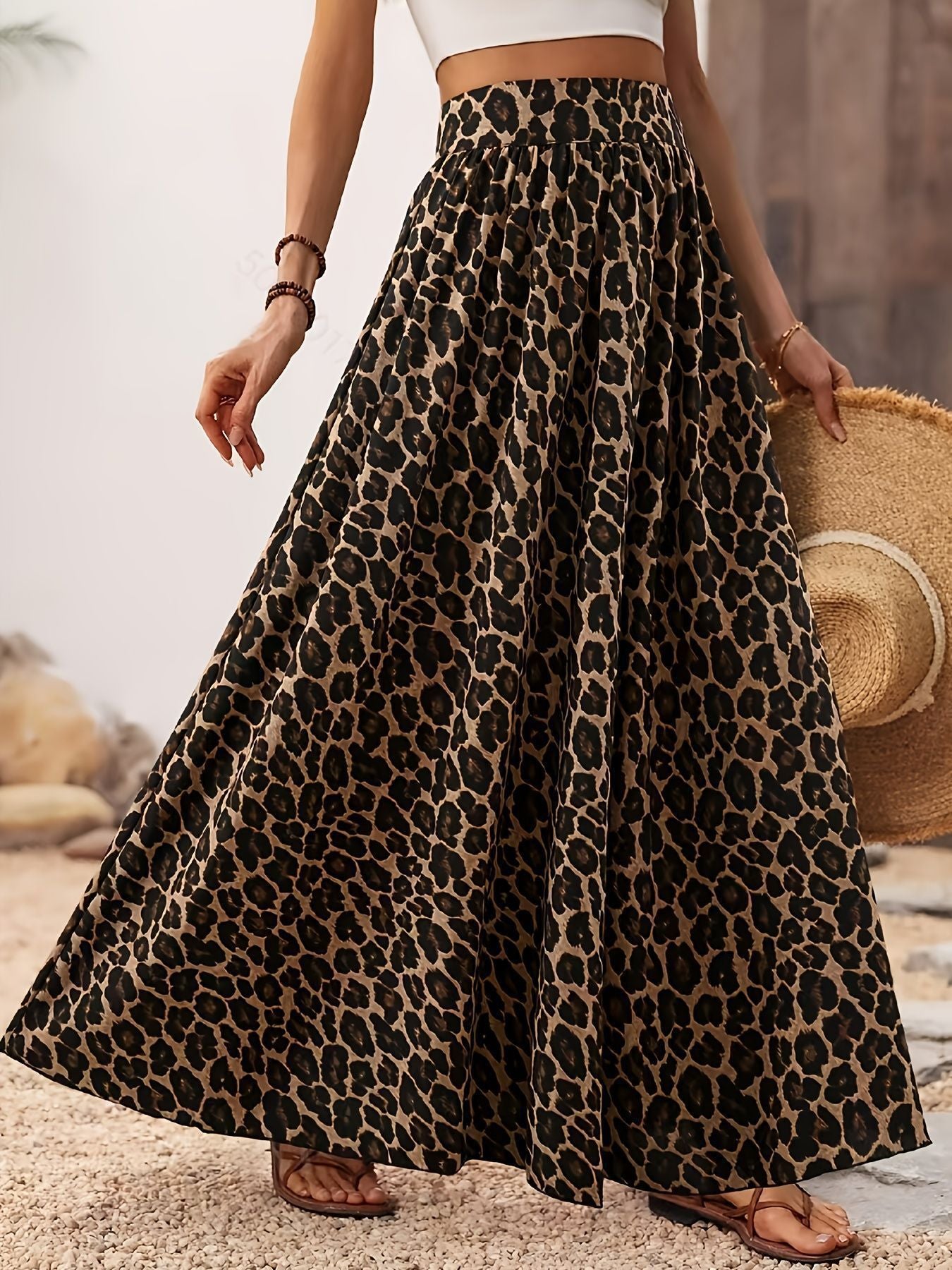 Professional High Waist Midi Skirt - Leopard Print Fabric (Vibrant Pattern, Fashion-Forward Design)