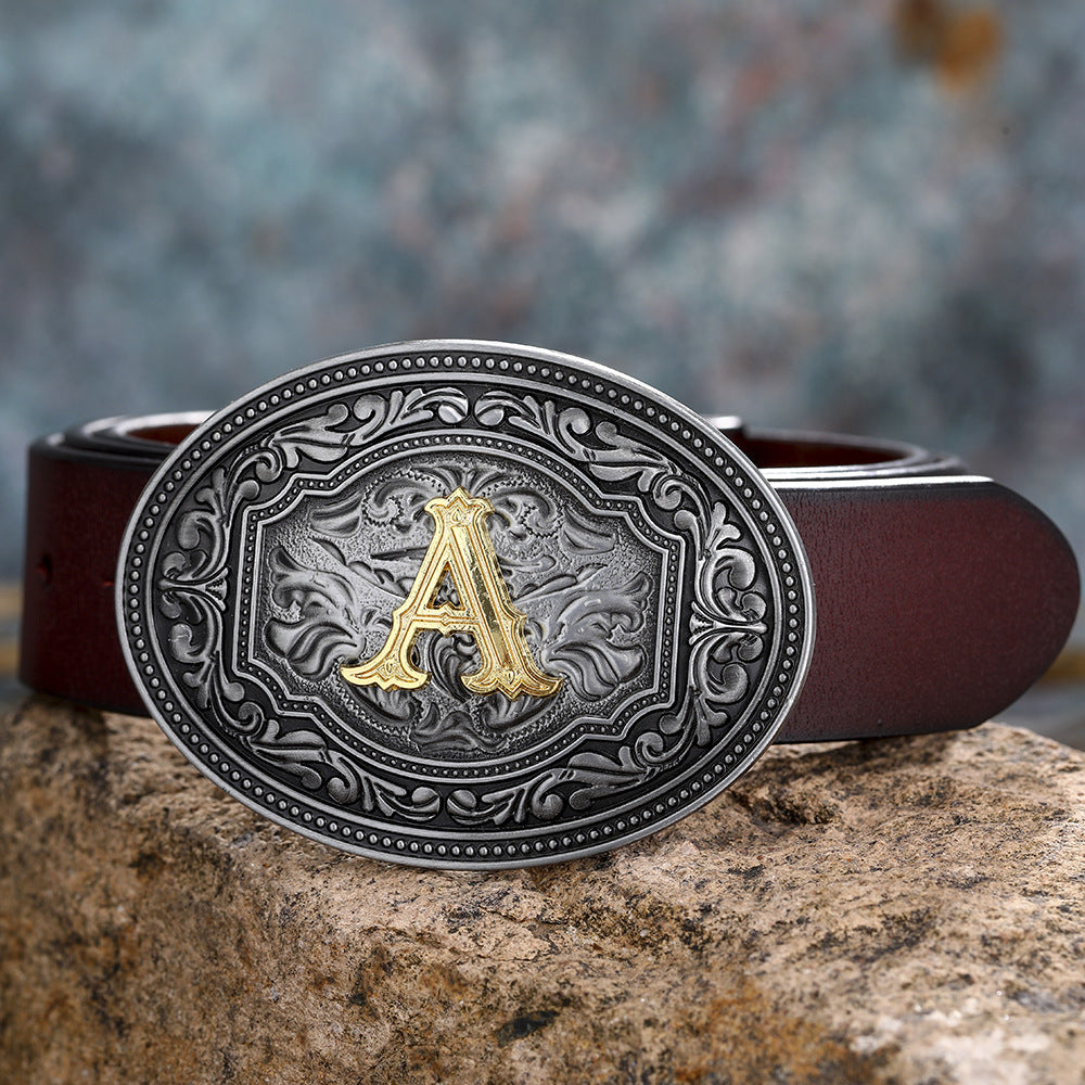 Unisex Floral Letter Buckle Belts - Artistic Expression
