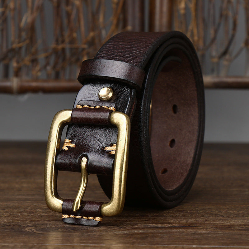Men's Premium First Layer Cowhide Retro Brass Buckle Belt - Vintage Heritage