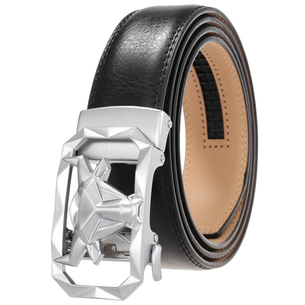Men's Fashion Leather Belt Alloy Automatic Buckle - Style Versatility