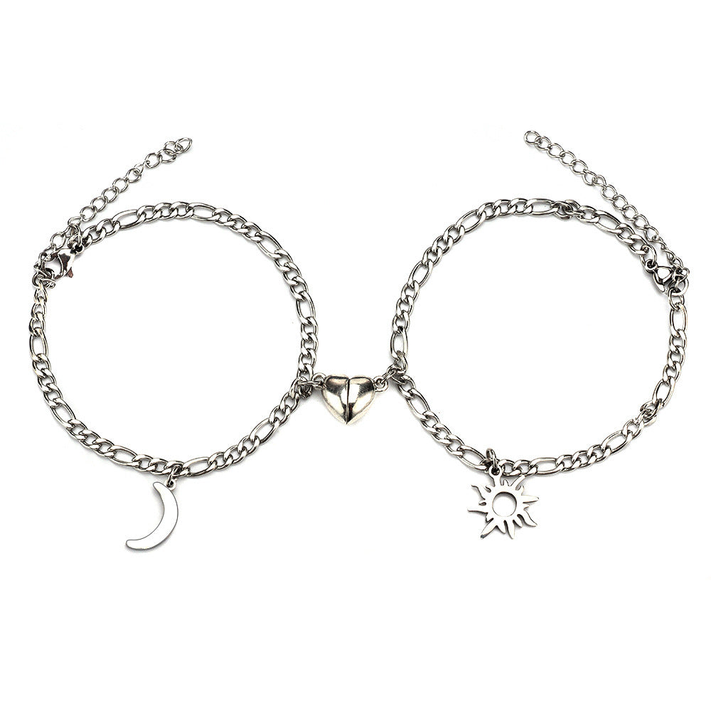 Stainless Steel Sun and Moon Bracelet Creative Six Heart Magnet Attract