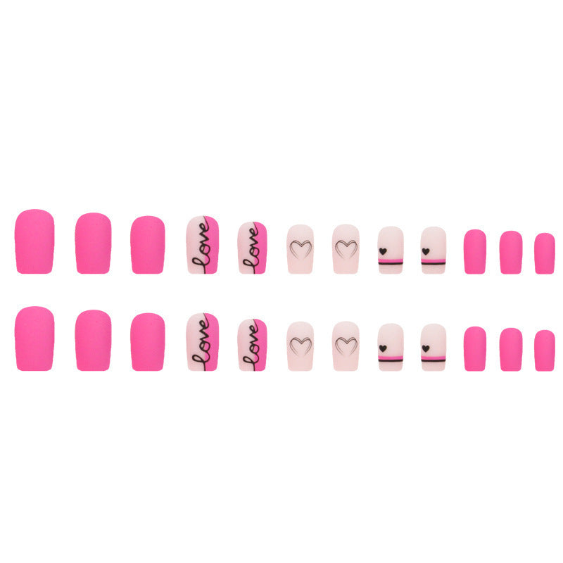 Valentine's Day Love Pattern Press-On Nails - Magenta ABS | European American Style