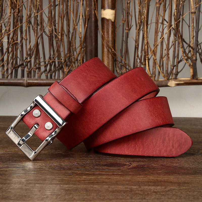 Men's Retro Leather All-Match First Layer Cowhide Stainless Steel Buckle Belt - Vintage Character