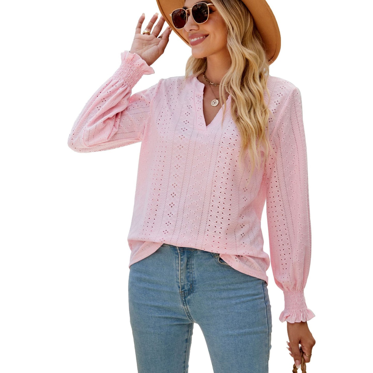 Elegant Hollow-out Pleated Ruffle Shirts for Women