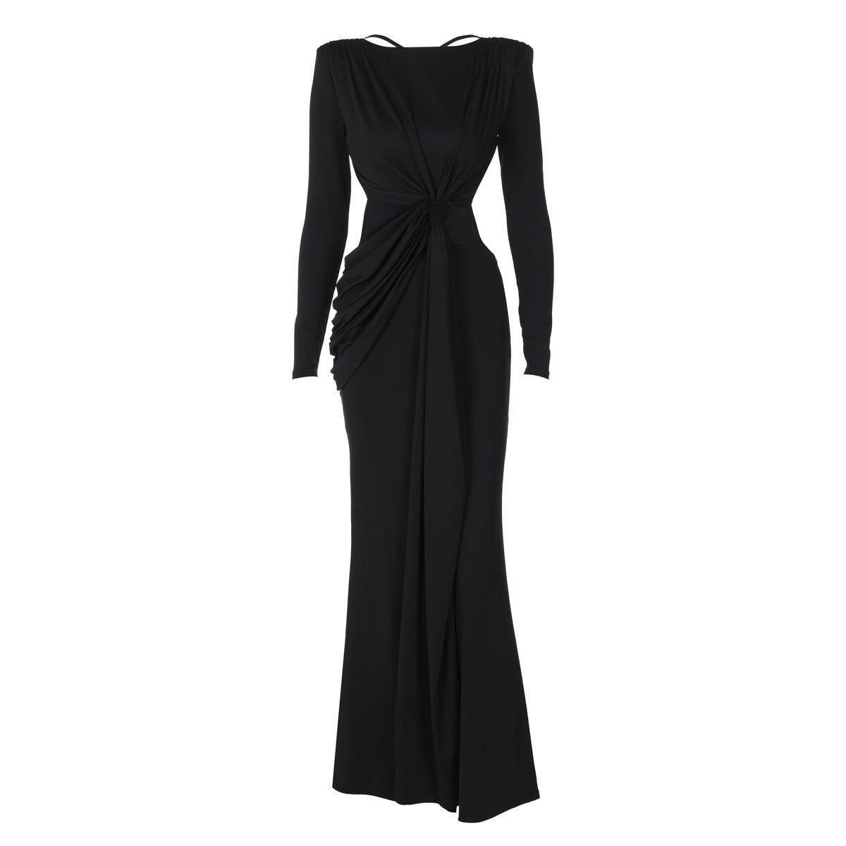 Women's Back Hollow-Out Slim-Fit Long Sleeve Dress - Asymmetric Skirt - Milk Silk Lycra - Private Clothing Socialite