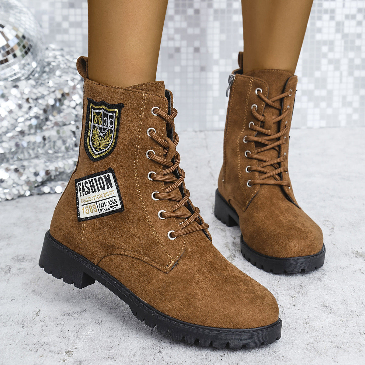 Women's Lace-Up Martin Boots with Chunky Heels