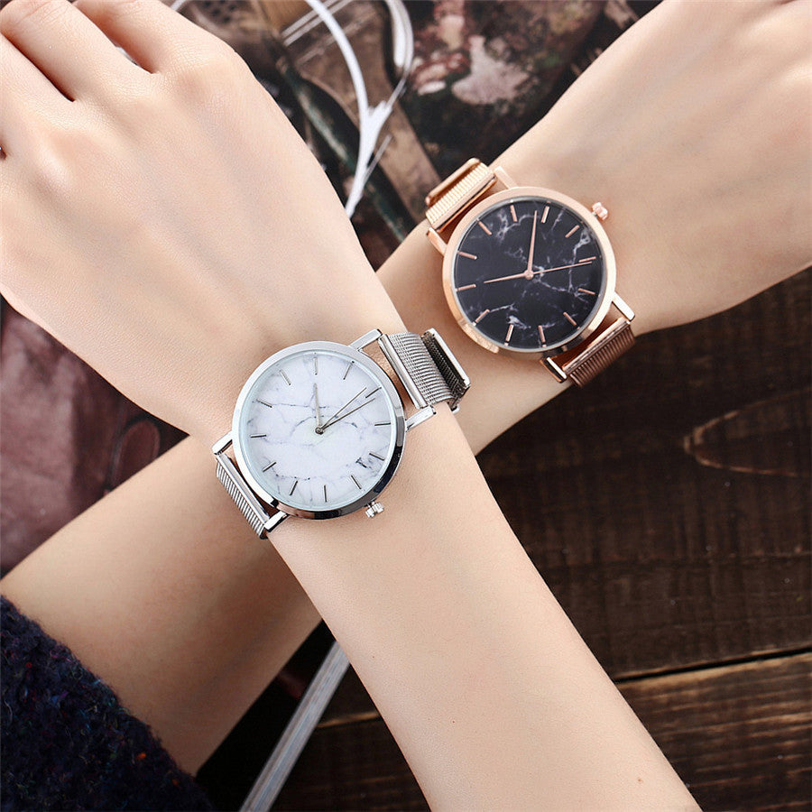 Vansvar Fashion Brand Silver And Gold Mesh Band Creative Marble Wristwatch Casual Women Quartz Watches Gift Relogio Feminino - Elegant Stylish Functional Unique Sophisticated Must-Have