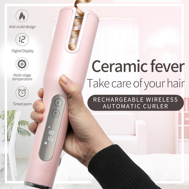 Trådlös Automatisk Curler USB LCD-skärm Keramic Värme Anti-perm Curlere
