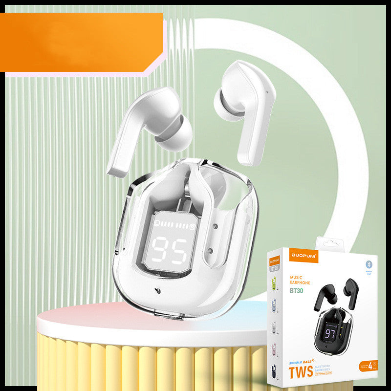Nytt Mini Transparent trådlöst Bluetooth Headset Digital Display ENC brusreducering True Wireless Sports Music