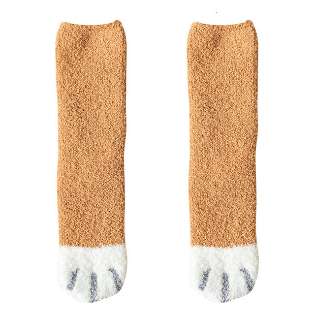 Korean Socks Women's Coral Fleece Cat Paw Pattern Kawaii Thick Warm socks