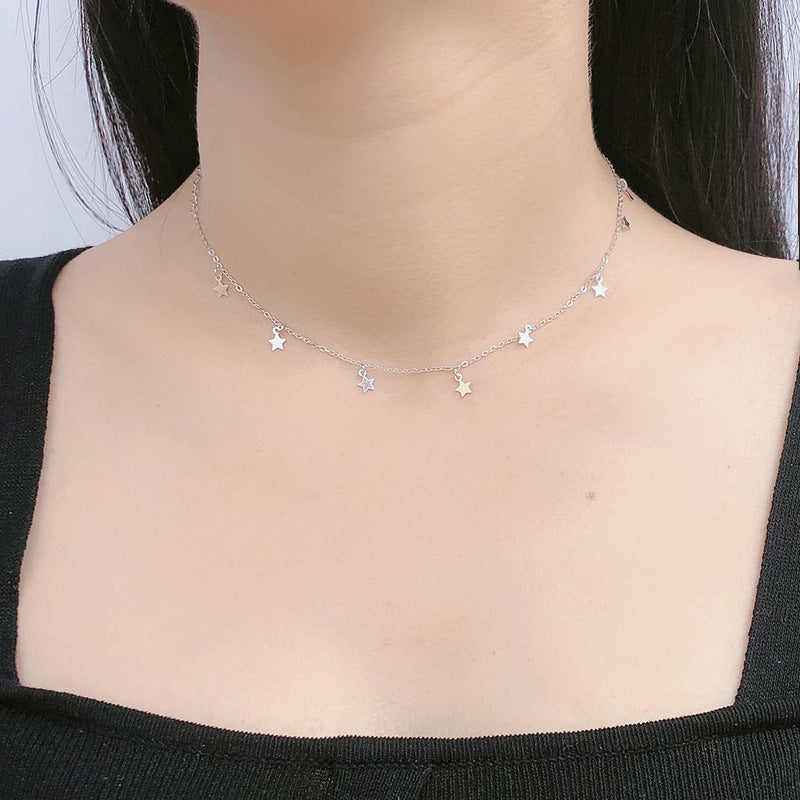 S925 Silver Star Tofs Halsband för kvinnor Enkel