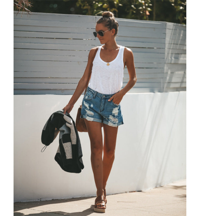 Women denim shorts ripped - Distressed Edge
