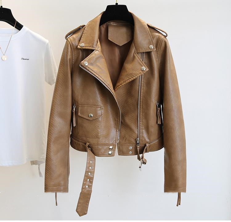 Veste courte en cuir pour femme printemps et automne