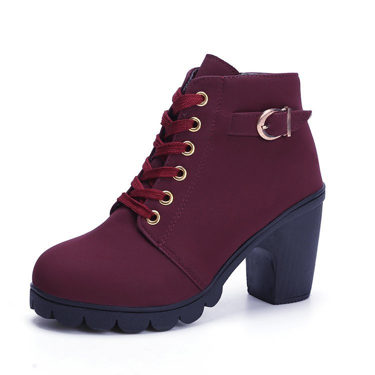 Chunky Block Heel Boots Spänne Ankel Boots Damskor