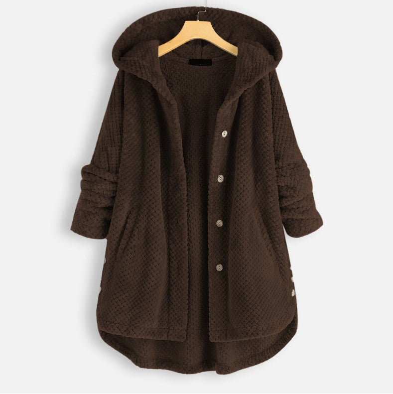 Luxurious Women's Hooded Velvet Sweatshirt Coat - Pure Color