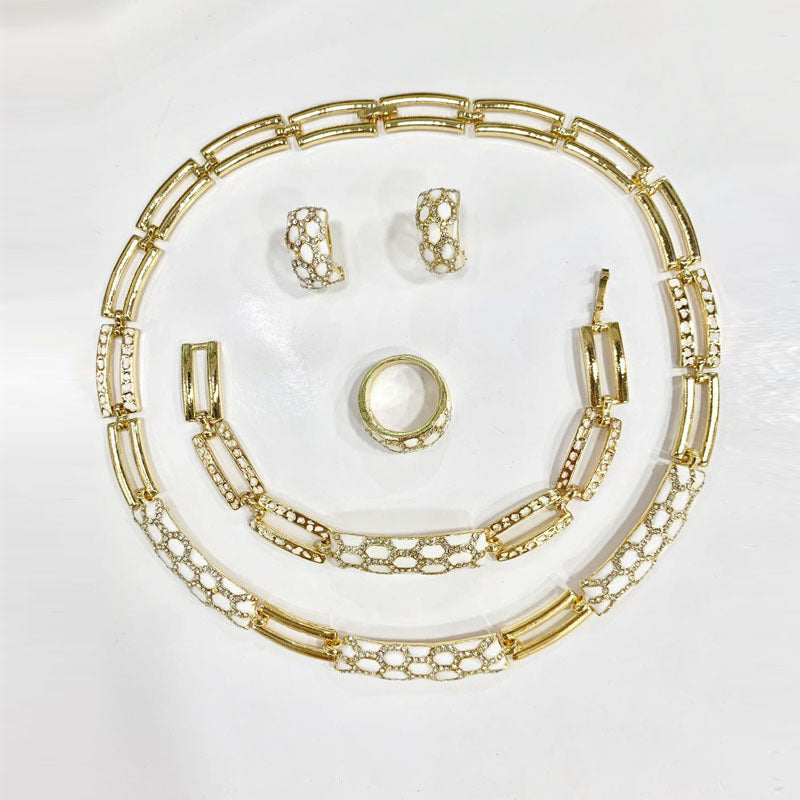 New Korean Style Diamond Earring Necklace Set - Elegant Design